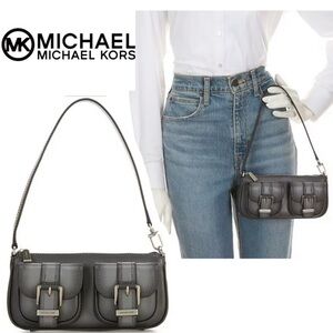 MICHAEL MICHAEL KORS Zoe Small Burnished Leather Pouchette
Color / Storm